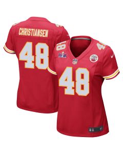Cole Christiansen 48 Kansas City Chiefs Super Bowl LVIII Patch Game Women Jersey – Red