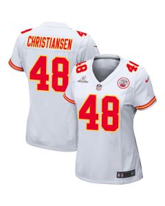 Cole Christiansen 48 Kansas City Chiefs Super Bowl LVIII Patch Game Women Jersey – White
