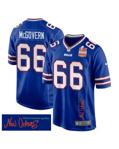 Connor McGovern 66 Buffalo Bills Super Bowl LIX Champions Patch ‘New Orleans – Where Passion Ignites’ EMBROIDERED Game Men Jersey – Royal