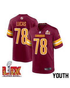 Cornelius Lucas #78 Washington Commanders Super Bowl LIX Youth Jersey – Burgundy