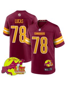 Cornelius Lucas 78 Washington Commanders Super Bowl LIX New Orleans Patch Game Men Jersey – Burgundy