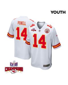 Cornell Powell 14 Kansas City Chiefs Super Bowl LVIII Champions 4 Stars Patch Game YOUTH Jersey – White