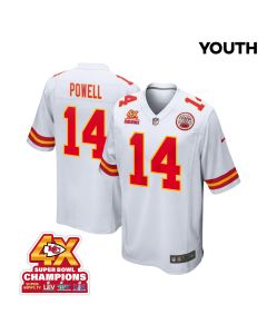 Cornell Powell 14 Kansas City Chiefs Super Bowl LVIII Champions 4X Game YOUTH Jersey – White