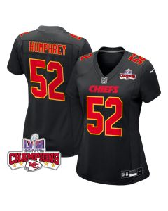 Creed Humphrey 52 Kansas City Chiefs Super Bowl LVIII Champions 4 Stars Patch Fashion Game Women Jersey – Carbon Black