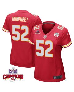 Creed Humphrey 52 Kansas City Chiefs Super Bowl LVIII Champions 4 Stars Patch Game Women Jersey – Red
