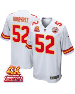 Creed Humphrey 52 Kansas City Chiefs Super Bowl LVIII Champions 4X Game Men Jersey – White