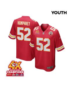 Creed Humphrey 52 Kansas City Chiefs Super Bowl LVIII Champions 4X Game YOUTH Jersey – Red