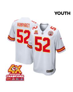 Creed Humphrey 52 Kansas City Chiefs Super Bowl LVIII Champions 4X Game YOUTH Jersey – White