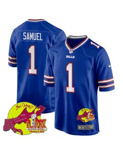 Curtis Samuel 1 Buffalo Bills Super Bowl LIX New Orleans Patch Game Men Jersey – Royal