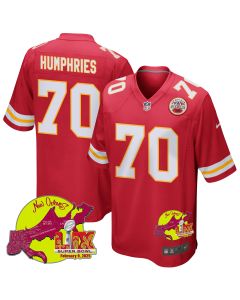 D.J. Humphries 70 Kansas City Chiefs Super Bowl LIX New Orleans Patch Game Men Jersey – Red