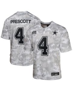 Dak Prescott 4 Dallas Cowboys 2024 Salute to Service Game YOUTH Jersey – Arctic Camo