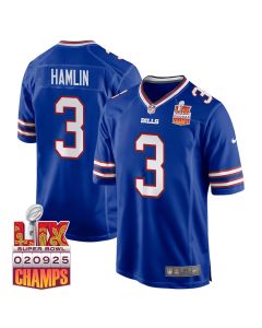 Damar Hamlin 3 Buffalo Bills Super Bowl LIX Champions Patch Game Men Jersey – Royal