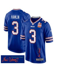 Damar Hamlin 3 Buffalo Bills Super Bowl LIX Champions Patch ‘New Orleans – A Symphony of Sport’ EMBROIDERED Game Men Jersey – Royal