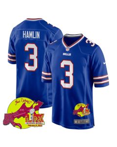 Damar Hamlin 3 Buffalo Bills Super Bowl LIX New Orleans Patch Game Men Jersey – Royal