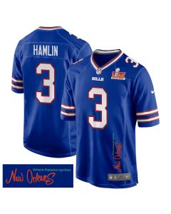 Damar Hamlin 3 Buffalo Bills Super Bowl LIX ‘New Orleans – Where Passion Ignites’ EMBROIDERED Game Men Jersey – Royal