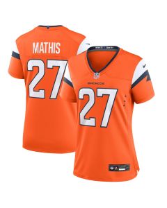 Damarri Mathis 27 Denver Broncos Team Game Women Jersey – Orange