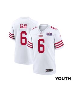 Danny Gray 6 San Francisco 49ers Super Bowl LVIII Patch Game YOUTH Jersey – White