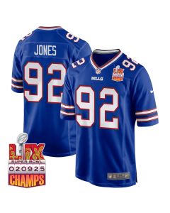 DaQuan Jones 92 Buffalo Bills Super Bowl LIX Champions Patch Game Men Jersey – Royal