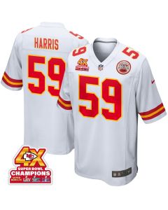 Darius Harris 59 Kansas City Chiefs Super Bowl LVIII Champions 4X Game Men Jersey – White