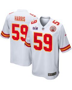 Darius Harris 59 Kansas City Chiefs Super Bowl LVIII Patch Game Men Jersey – White