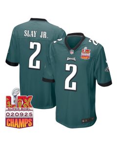 Darius Slay Jr. 2 Philadelphia Eagles Super Bowl LIX Champions Patch Game Men Jersey – Midnight Green
