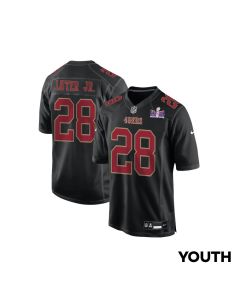 Darrell Luter Jr. 28 San Francisco 49ers Super Bowl LVIII Patch Fashion Game YOUTH Jersey – Carbon Black
