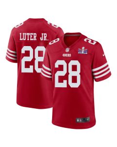 Darrell Luter Jr. 28 San Francisco 49ers Super Bowl LVIII Patch Game Men Jersey – Scarlet