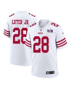 Darrell Luter Jr. 28 San Francisco 49ers Super Bowl LVIII Patch Game Men Jersey – White