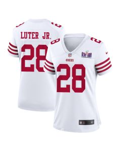 Darrell Luter Jr. 28 San Francisco 49ers Super Bowl LVIII Patch Game Women Jersey – White