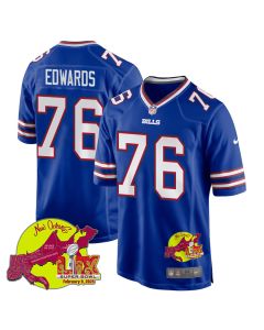 David Edwards 76 Buffalo Bills Super Bowl LIX New Orleans Patch Game Men Jersey – Royal