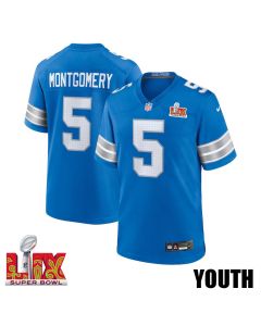 David Montgomery #5 Detroit Lions Super Bowl LIX YOUTH Jersey – Blue