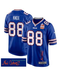 Dawson Knox 88 Buffalo Bills Super Bowl LIX Champions Patch ‘New Orleans – Where Passion Ignites’ EMBROIDERED Game Men Jersey – Royal