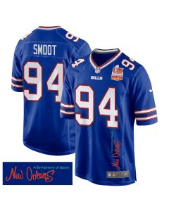 Dawuane Smoot 94 Buffalo Bills Super Bowl LIX Champions Patch ‘New Orleans – A Symphony of Sport’ EMBROIDERED Game Men Jersey – Royal