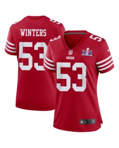 Dee Winters 53 San Francisco 49ers Super Bowl LVIII Patch Game Women Jersey – Scarlet