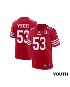 Dee Winters 53 San Francisco 49ers Super Bowl LVIII Patch Game YOUTH Jersey – Scarlet