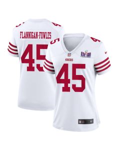 Demetrius Flannigan-Fowles 45 San Francisco 49ers Super Bowl LVIII Patch Game Women Jersey – White
