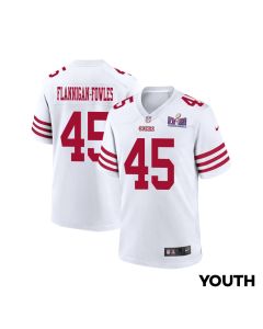Demetrius Flannigan-Fowles 45 San Francisco 49ers Super Bowl LVIII Patch Game YOUTH Jersey – White