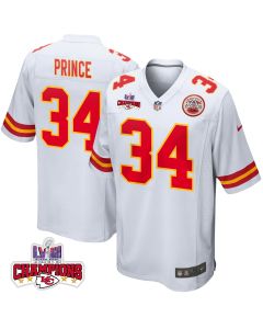 Deneric Prince 34 Kansas City Chiefs Super Bowl LVIII Champions 4 Stars Patch Game Men Jersey – White