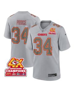 Deneric Prince 34 Kansas City Chiefs Super Bowl LVIII Champions 4X Atmosphere Fashion Game Men Jersey – Gray