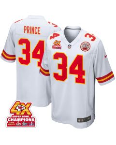 Deneric Prince 34 Kansas City Chiefs Super Bowl LVIII Champions 4X Game Men Jersey – White
