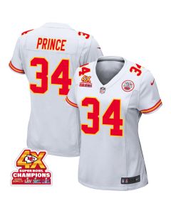 Deneric Prince 34 Kansas City Chiefs Super Bowl LVIII Champions 4X Game Women Jersey – White