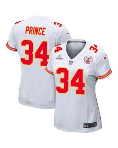 Deneric Prince 34 Kansas City Chiefs Super Bowl LVIII Patch Game Women Jersey – White