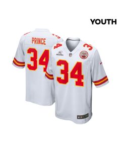 Deneric Prince 34 Kansas City Chiefs Super Bowl LVIII Patch Game YOUTH Jersey – White