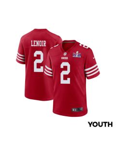 Deommodore Lenoir 2 San Francisco 49ers Super Bowl LVIII Patch Game YOUTH Jersey – Scarlet