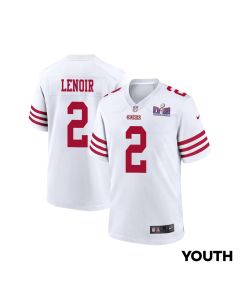 Deommodore Lenoir 2 San Francisco 49ers Super Bowl LVIII Patch Game YOUTH Jersey – White