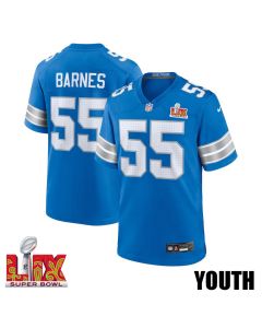 Derrick Barnes #55 Detroit Lions Super Bowl LIX YOUTH Jersey – Blue