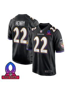 Derrick Henry 22 Baltimore Ravens 2025 Pro Bowl Patch Alternate Game Men Jersey – Black