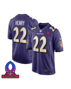 Derrick Henry 22 Baltimore Ravens 2025 Pro Bowl Patch Game Men Jersey – Purple