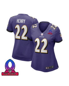 Derrick Henry 22 Baltimore Ravens 2025 Pro Bowl Patch Women Game Jersey – Purple