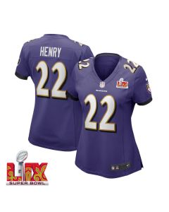 Derrick Henry #22 Baltimore Ravens Super Bowl LIX Women’s Jersey – Purple